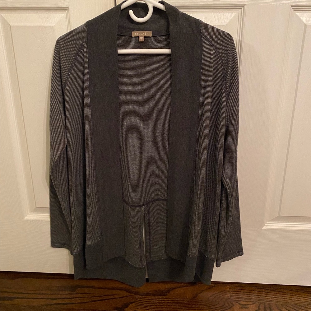 Gray Open Front Cardigan Sweater